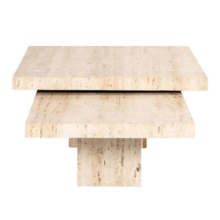 La Cantera Travertine Beige 2 Tier Square Coffee Tables