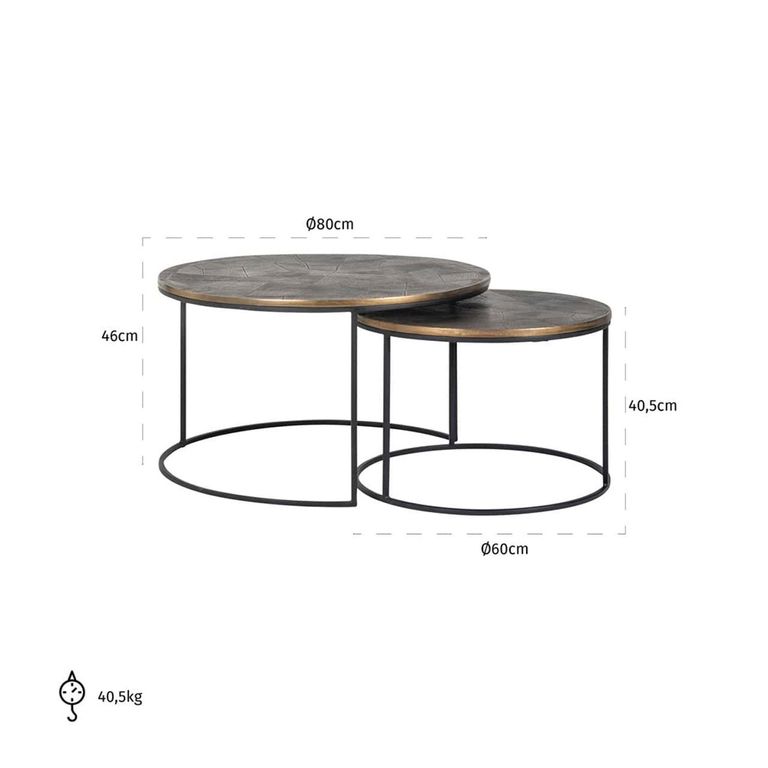 Tulum Brushed Gold 2 Tier Round Coffee Tables