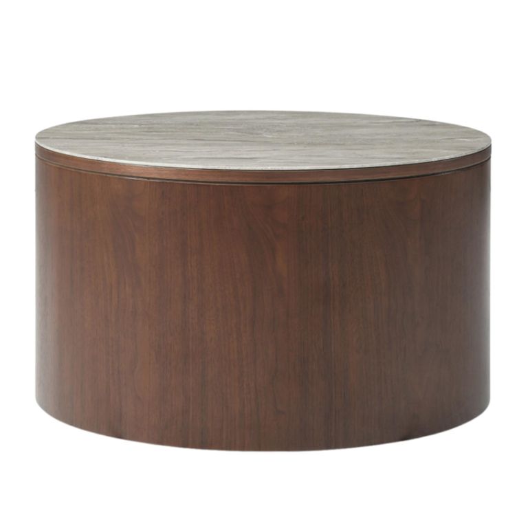 Willow Coffee Table - Round - Tobacco Walnut and Beige - Wood and Marble Effect
