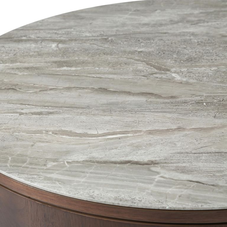 Willow Coffee Table - Round - Tobacco Walnut and Beige - Wood and Marble Effect