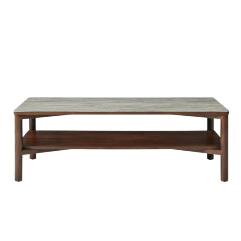 Willow Coffee Table - Tobacco Walnut and Beige - Wood and Marble Effect