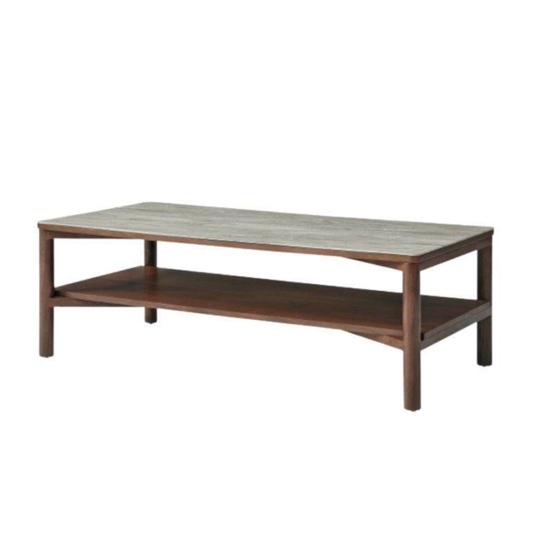 Willow Coffee Table - Tobacco Walnut and Beige - Wood and Marble Effect