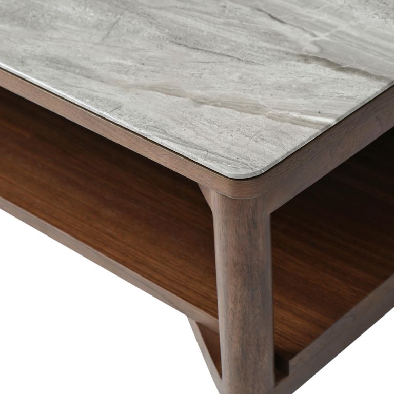 Willow Coffee Table - Tobacco Walnut and Beige - Wood and Marble Effect