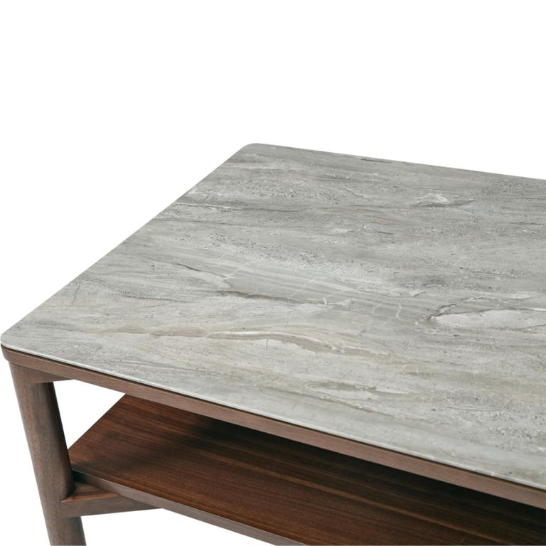 Willow Coffee Table - Tobacco Walnut and Beige - Wood and Marble Effect