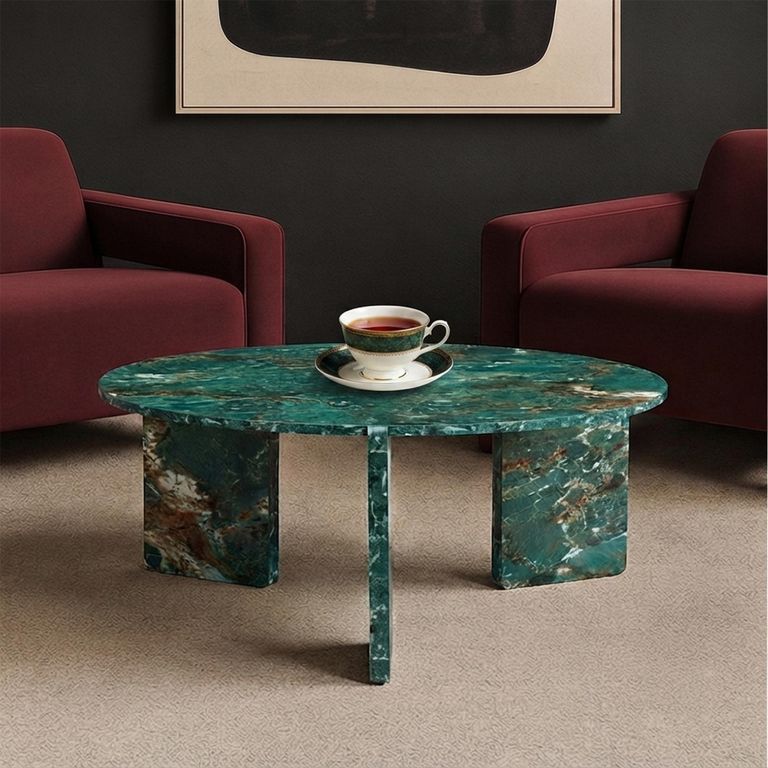 Halo Coffee Table - Round - Amazon Green - Marble Effect