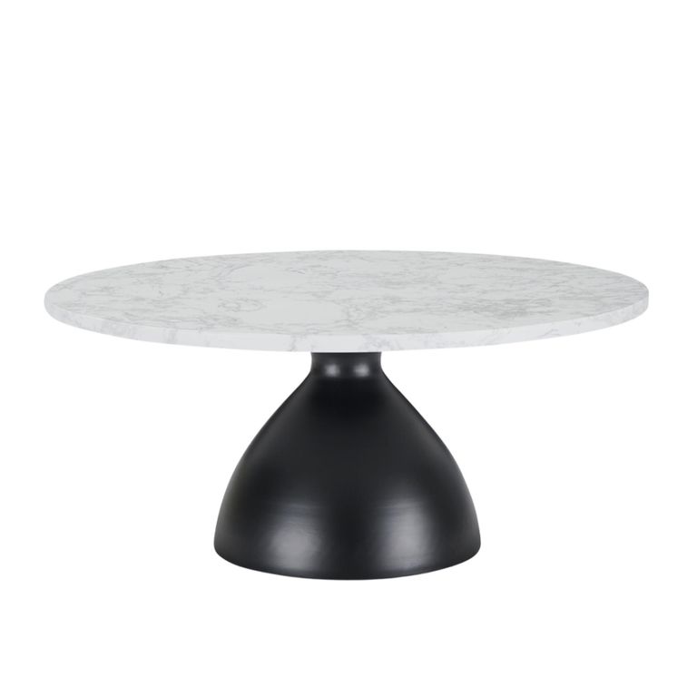 Hazel Coffee Table - Round - Column Base - White and Black - Marble Effect and Metal