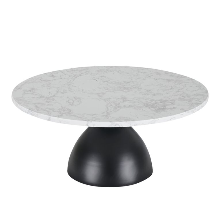 Hazel Coffee Table - Round - Column Base - White and Black - Marble Effect and Metal