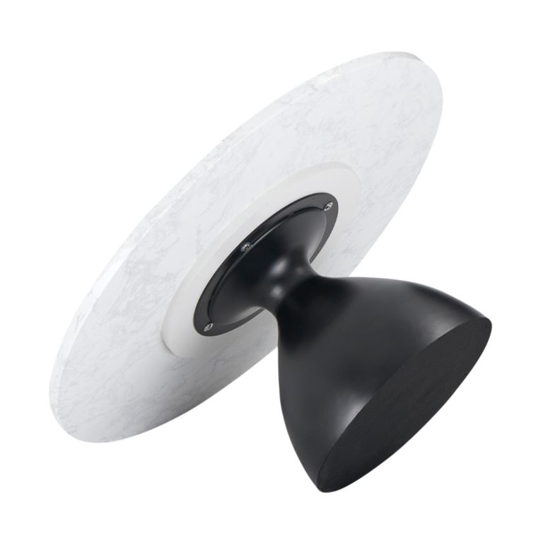 Hazel Coffee Table - Round - Column Base - White and Black - Marble Effect and Metal