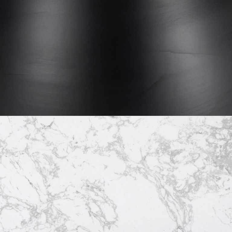 Hazel Coffee Table - Round - Column Base - White and Black - Marble Effect and Metal