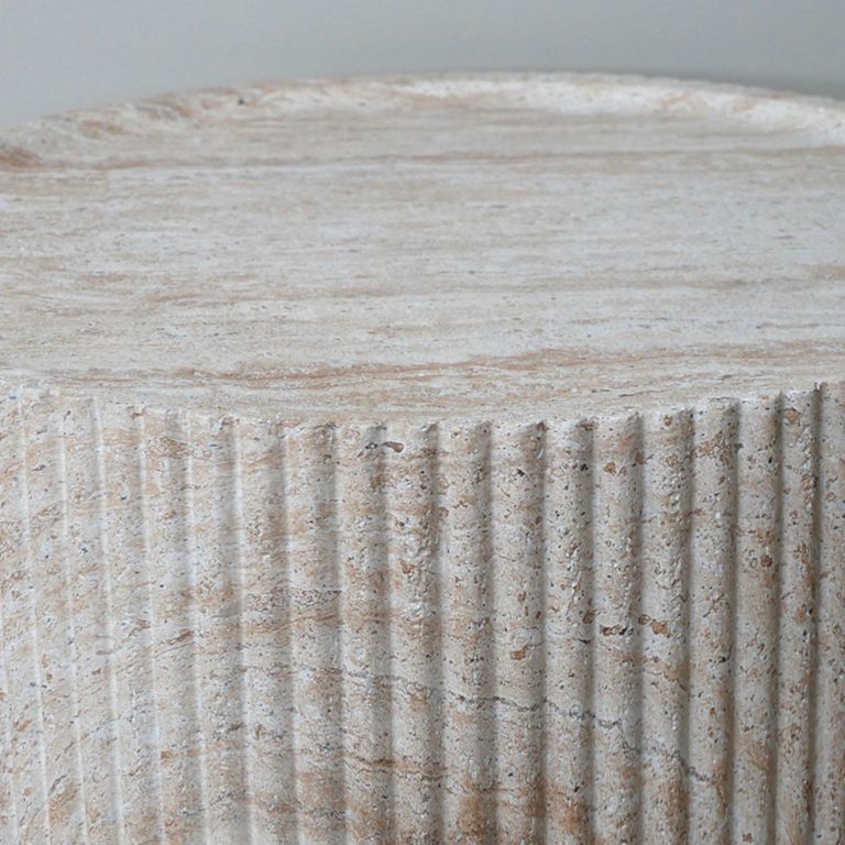 Coffee Table - Round - Fluted Base - Natural Stone Finish