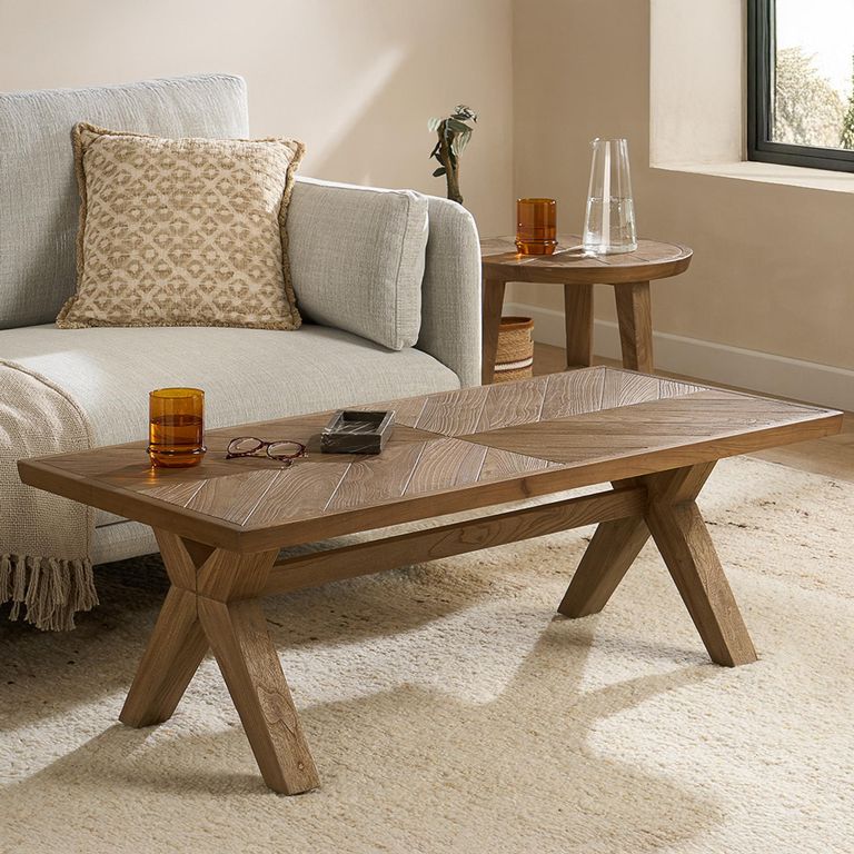 Sorrento Coffee Table - Cross Legs - Chevron - Elm Wood