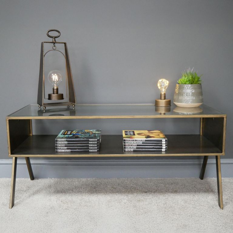 Coffee Table - Antique Gold - Glass and Metal