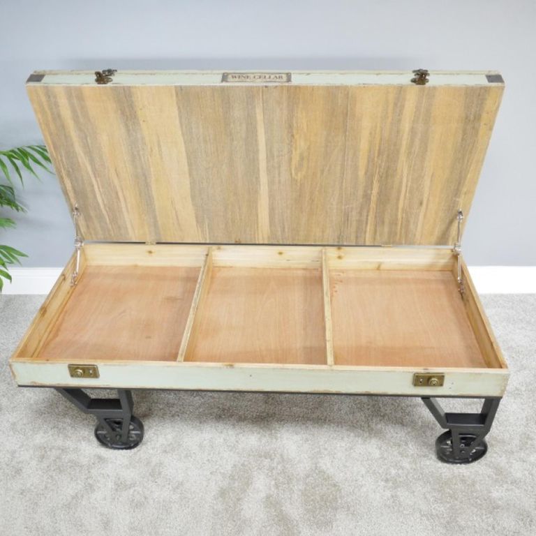 Coffee Table - 1 Door - on Wheels - Glass and Recycled Wood