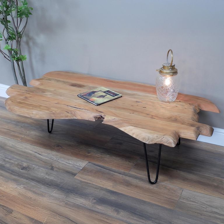 Coffee Table - with Hairpin Leg - Abstract - Acacia Wood and Metal