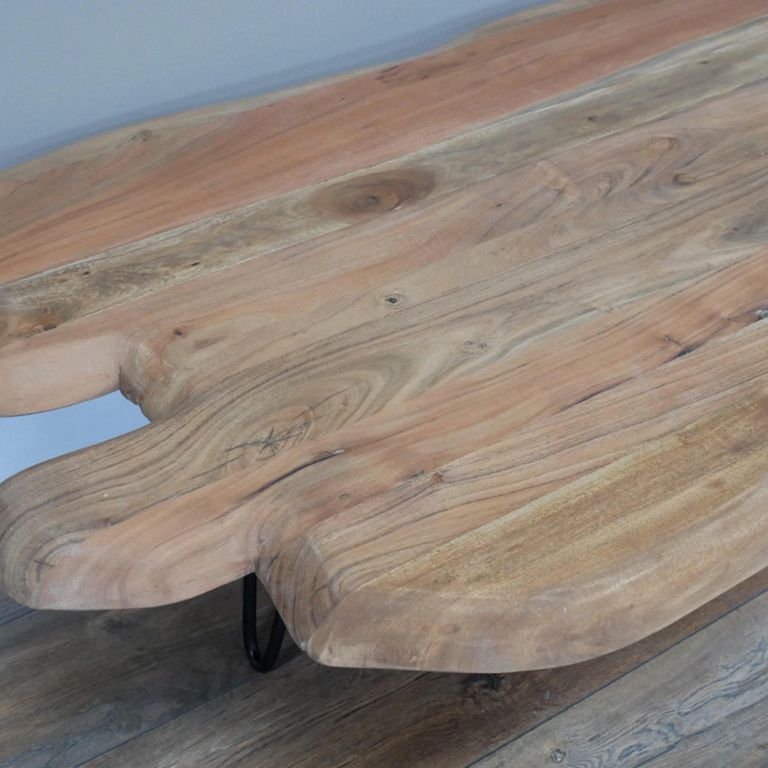 Coffee Table - with Hairpin Leg - Abstract - Acacia Wood and Metal
