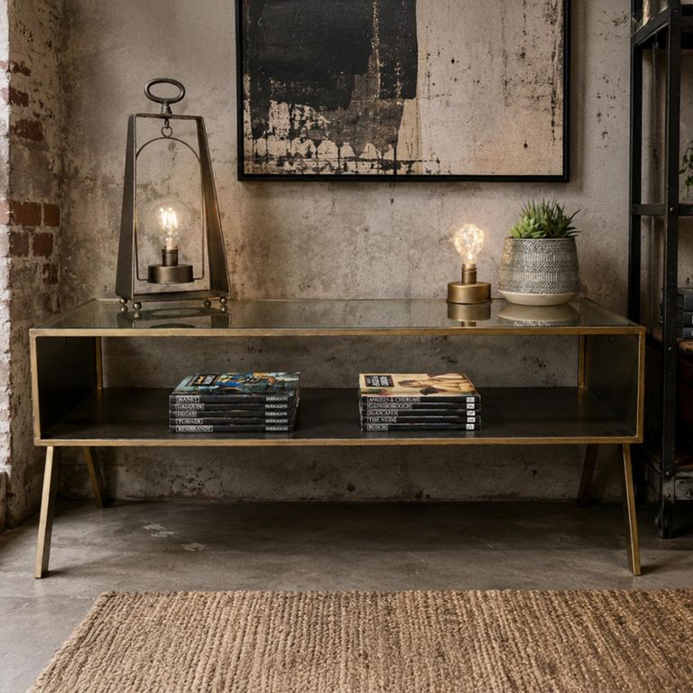 Coffee Table - Antique Gold - Glass and Metal