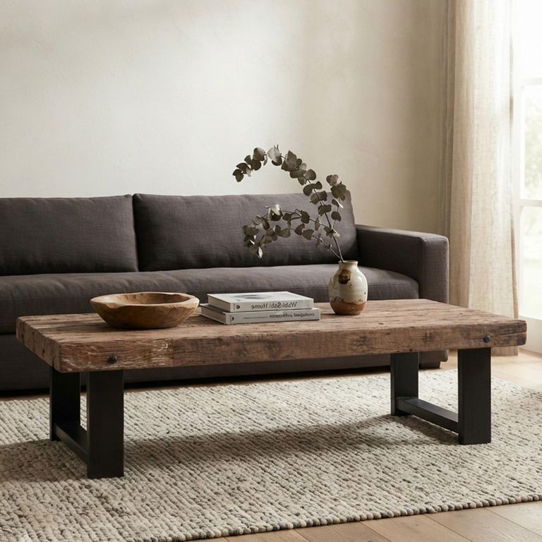 Bassano Coffee Table - Low - Natural and Black - Recycled Wood and Metal