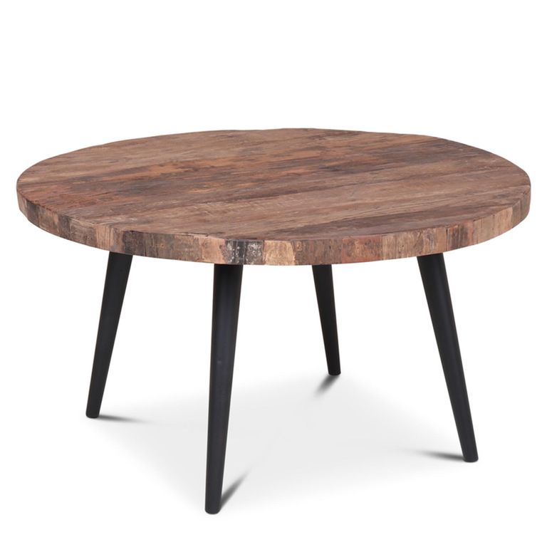 Bassano Coffee Table - Round - Natural and Black - Recycled Wood and Metal