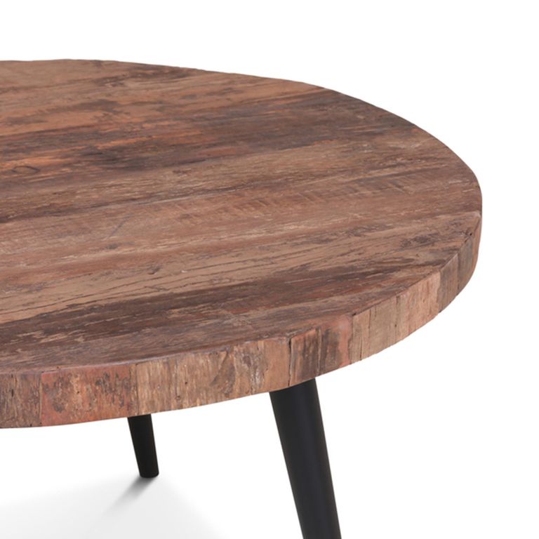 Bassano Coffee Table - Round - Natural and Black - Recycled Wood and Metal