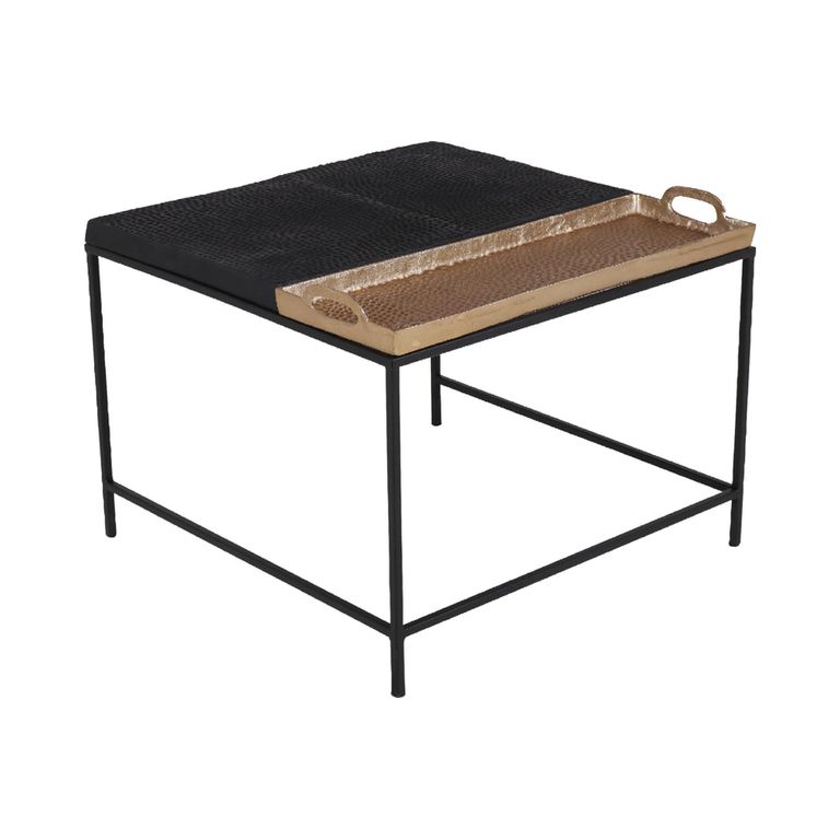 Coffee Table - Serving Tray - Square - Black and Gold - Metal