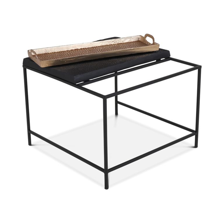Coffee Table - Serving Tray - Square - Black and Gold - Metal