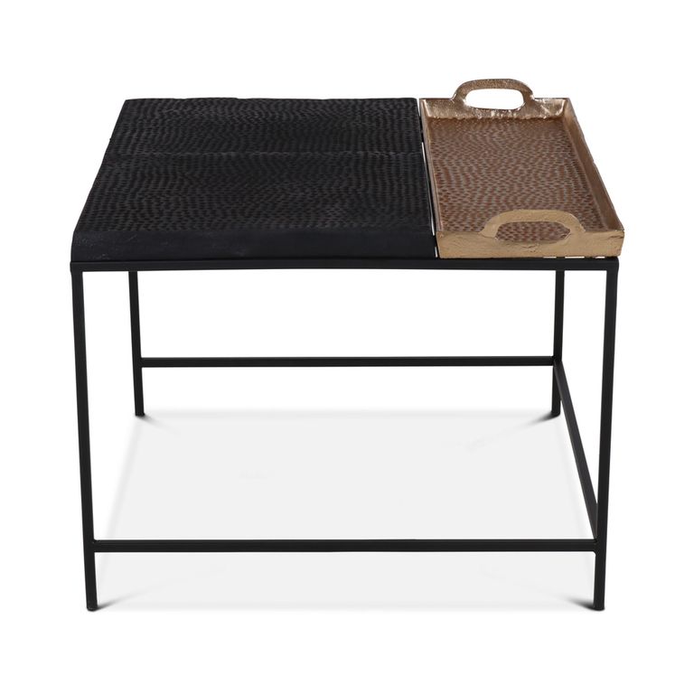 Coffee Table - Serving Tray - Square - Black and Gold - Metal