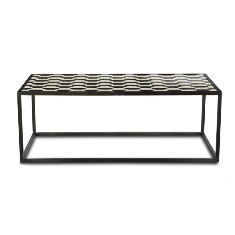 Delhi Coffee Table - Black - Bone Inlay and Metal