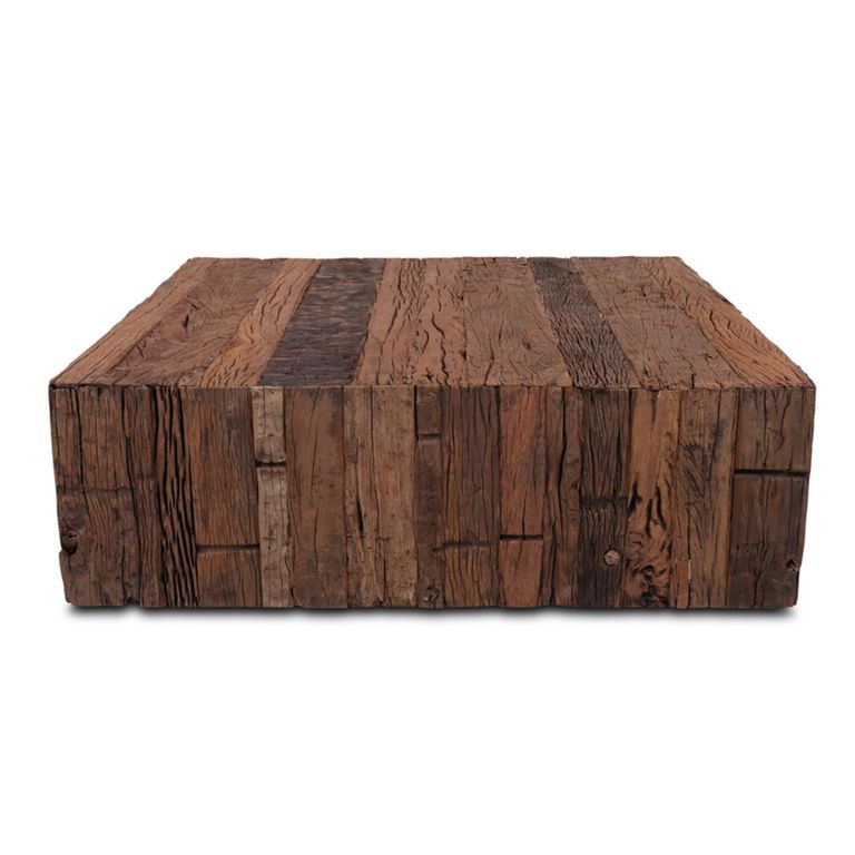 Forino Coffee Table - Low - Square - Brown - Reclaimed Teak Wood