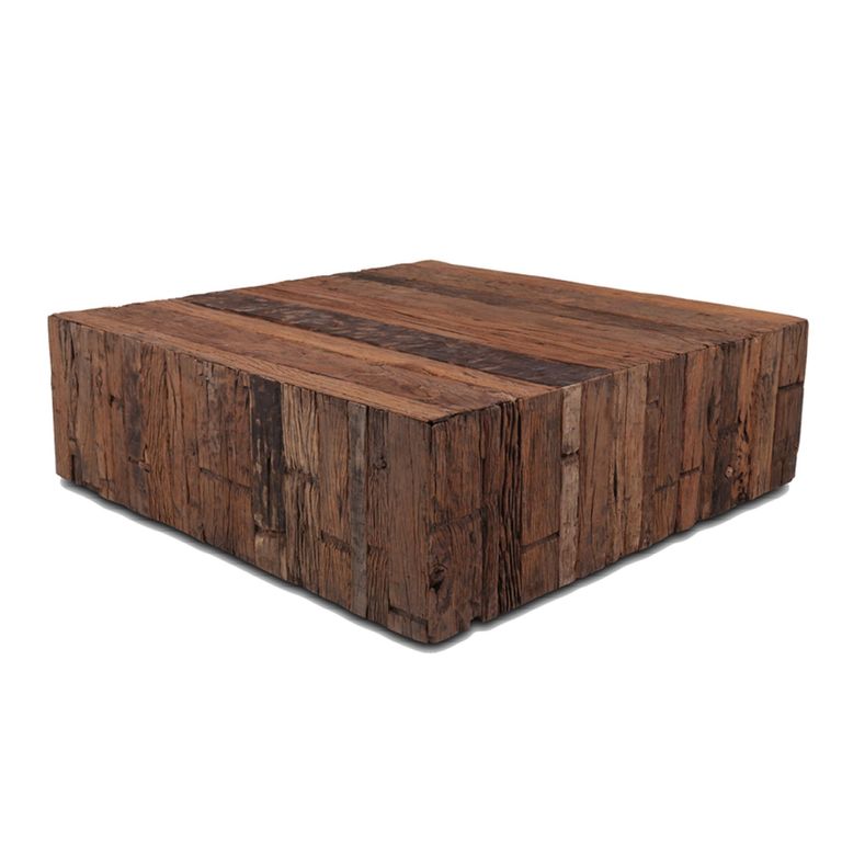 Forino Coffee Table - Low - Square - Brown - Reclaimed Teak Wood