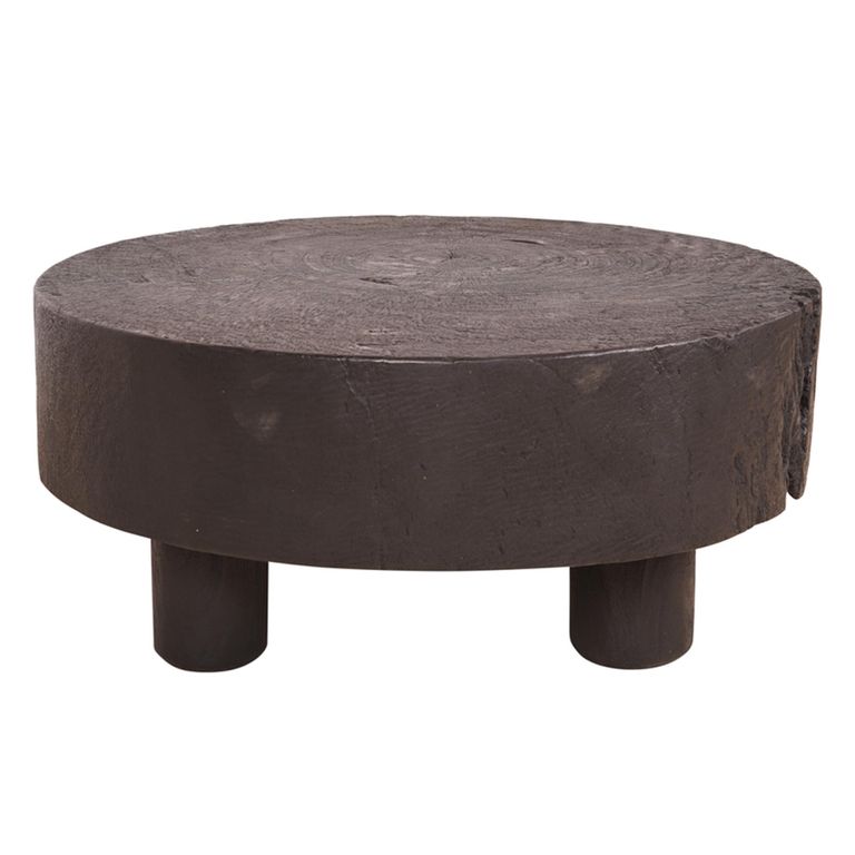 Lychee Coffee Table - Low - Round - Brown - Distressed Wood