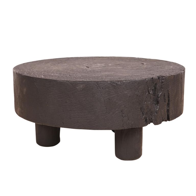 Lychee Coffee Table - Low - Round - Brown - Distressed Wood