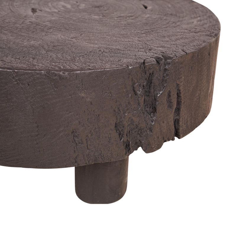 Lychee Coffee Table - Low - Round - Brown - Distressed Wood