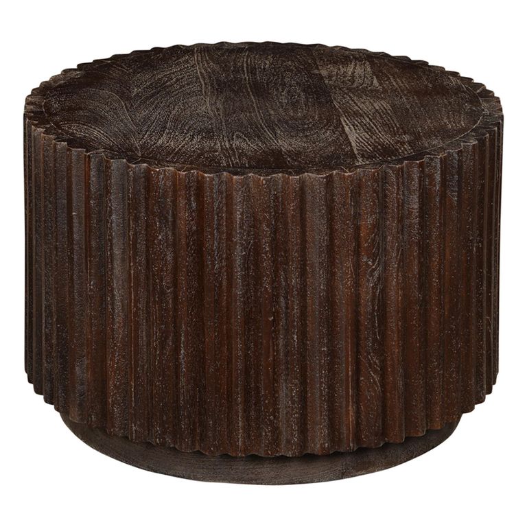 Ribson Fluted Coffee Table - Round - Brown - Mango Wood