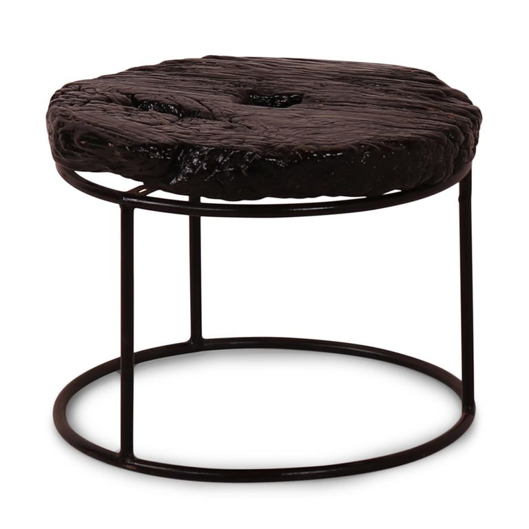 Wheel Coffee Table - Round - Black - Ash Wood and Metal