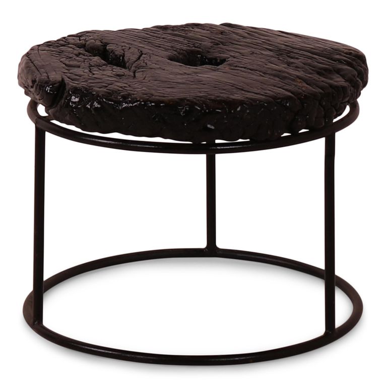 Wheel Coffee Table - Round - Black - Ash Wood and Metal