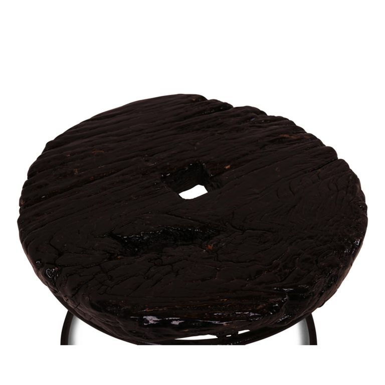 Wheel Coffee Table - Round - Black - Ash Wood and Metal
