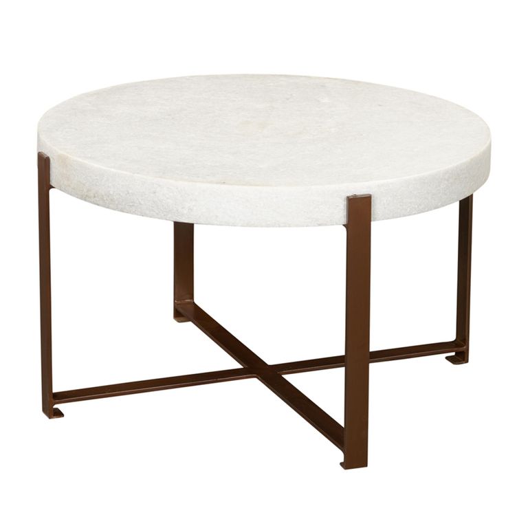 Zoe Coffee Table - Round - White and Brown - Marble and Metal