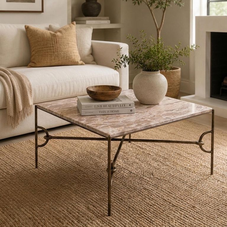 Avola Coffee Table - Square - Natural - Marble and Metal