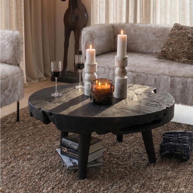 Coffee Table - Round - Black - Distressed Wood