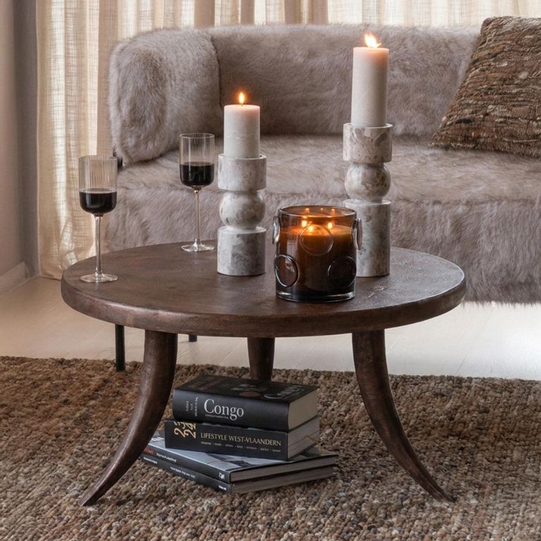 Cruz Coffee Table - Round - Brown - Aluminum
