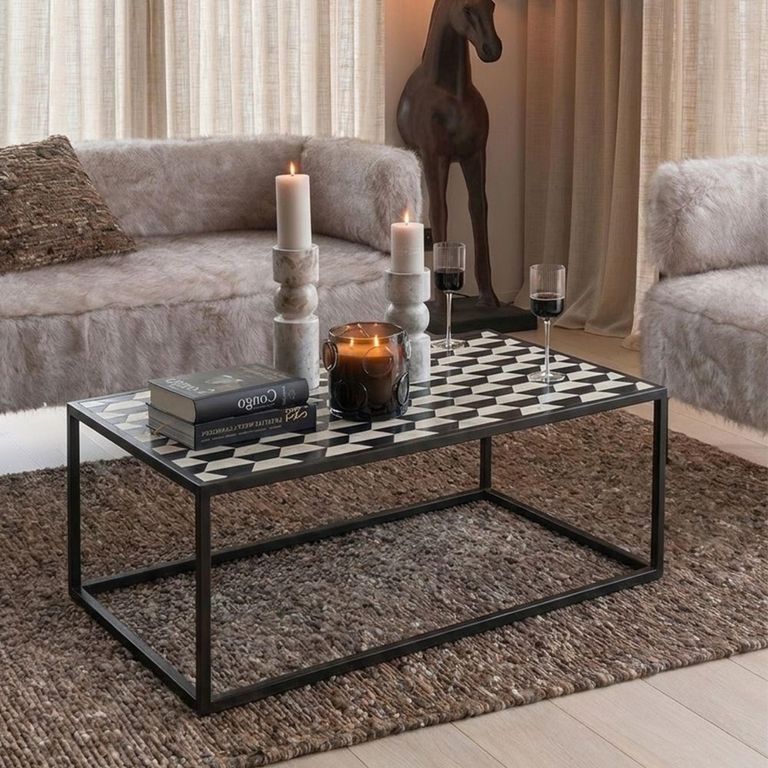 Delhi Coffee Table - Black - Bone Inlay and Metal