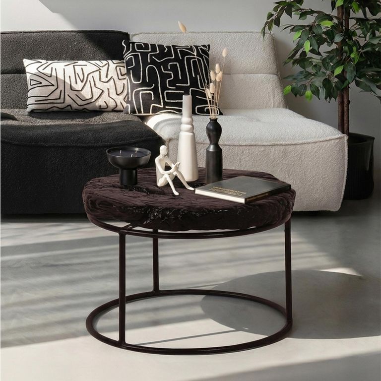 Wheel Coffee Table - Round - Black - Ash Wood and Metal
