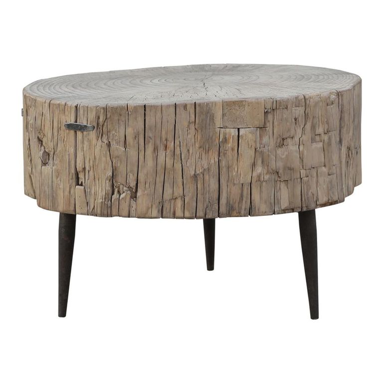 Coffee Table - Small - Rustic Natural - Elm Wood and Metal