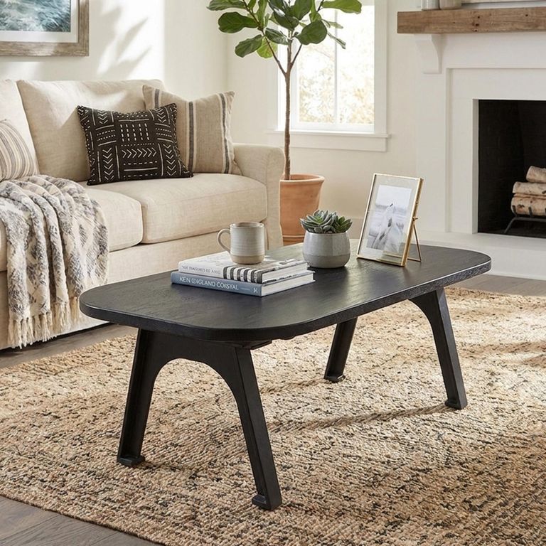 Adam Coffee Table - Oval - Tapered Leg - Black - Wood