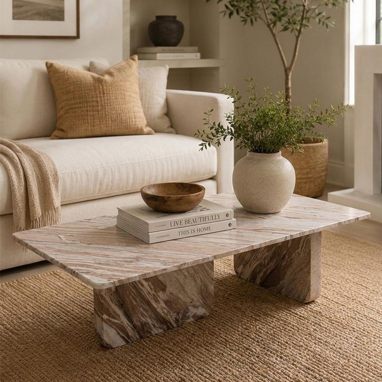 Carrara Coffee Table - Low - Sand - Marble