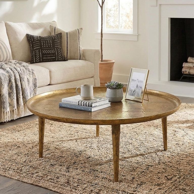 Csaba Coffee Table - Tray Top - Round - Large - Gold - Aluminum