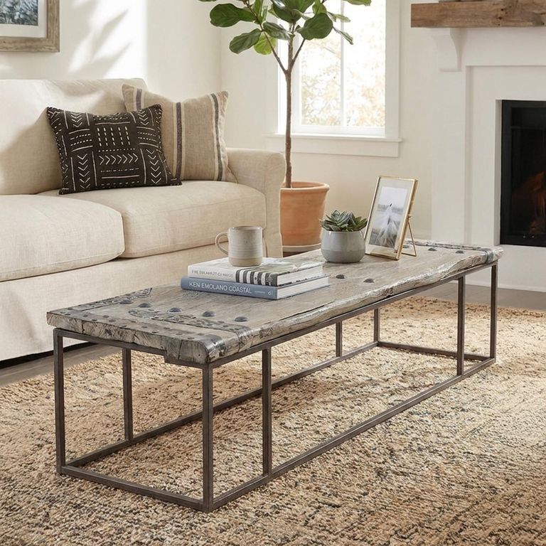 Industrial Coffee Table - Large - Natural and Black - Reclaimed Wood and Metal