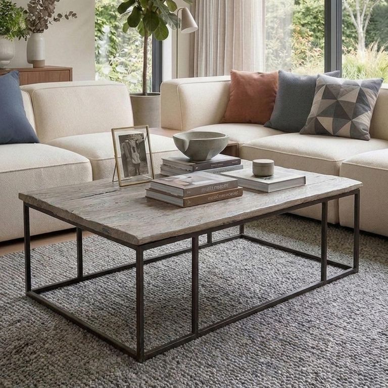 Industrial Coffee Table - Natural and Black - Elm Wood and Metal