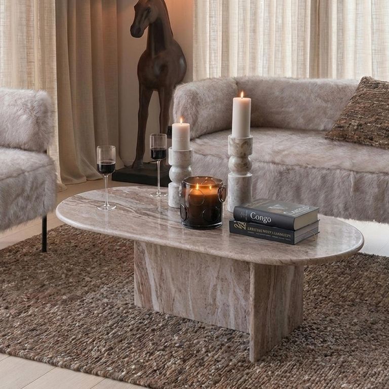 Magasa Coffee Table - Oval - Grey - Travertine