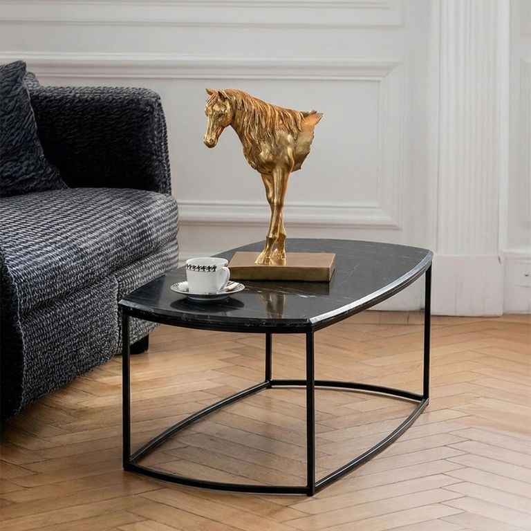Magra Coffee Table - Oval - Black - Marble and Metal